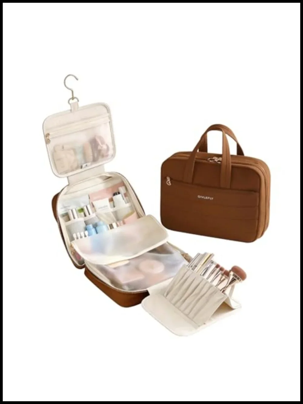 Luxury Hanging Makeup Bag for Women, Large 4-Layer Foldable Waterproof Cosmetic